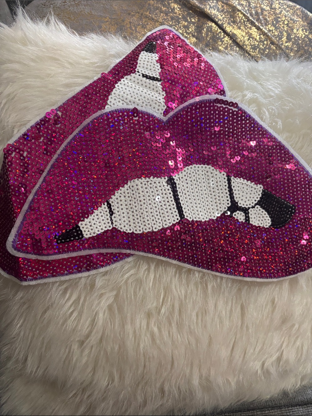 Sequin Lip Throw Pillow - Hot Pink & White Accent